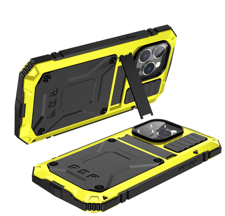 For iPhone 14 Pro Max R-JUST Shockproof Water-resistant Dust-proof Case with Holder (Yellow)