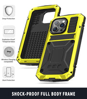 For iPhone 14 Pro Max R-JUST Shockproof Water-resistant Dust-proof Case with Holder (Yellow)