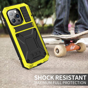 For iPhone 14 Pro Max R-JUST Shockproof Water-resistant Dust-proof Case with Holder (Yellow)