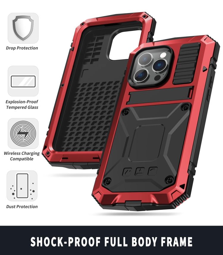 For iPhone 14 Pro Max R-JUST Shockproof Water-resistant Dust-proof Case with Holder (Red)