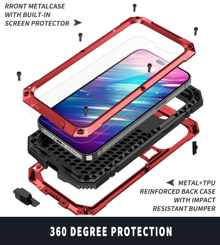 For iPhone 14 Pro Max R-JUST Shockproof Water-resistant Dust-proof Case with Holder (Red)