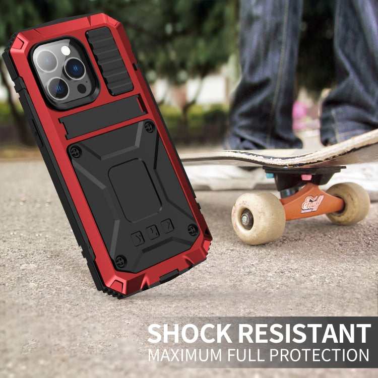 For iPhone 14 Pro Max R-JUST Shockproof Water-resistant Dust-proof Case with Holder (Red)