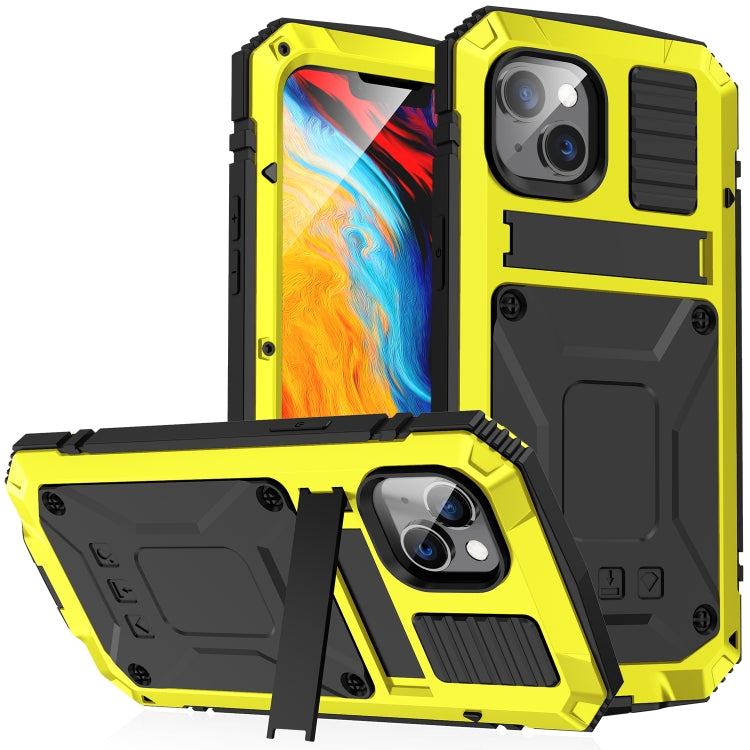 For iPhone 14 R-JUST Shockproof Water-resistant Dust-proof Case with Holder (Yellow)