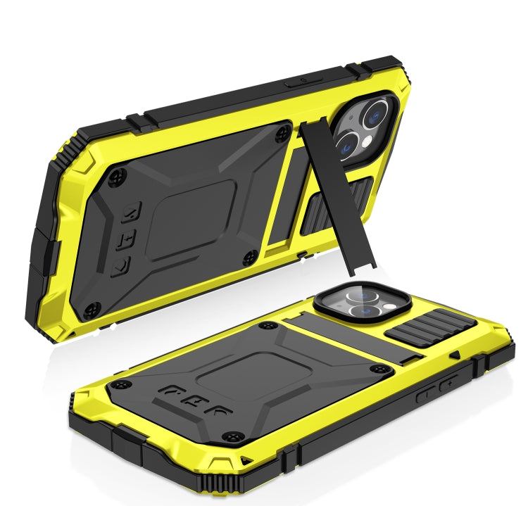 For iPhone 14 R-JUST Shockproof Water-resistant Dust-proof Case with Holder (Yellow)