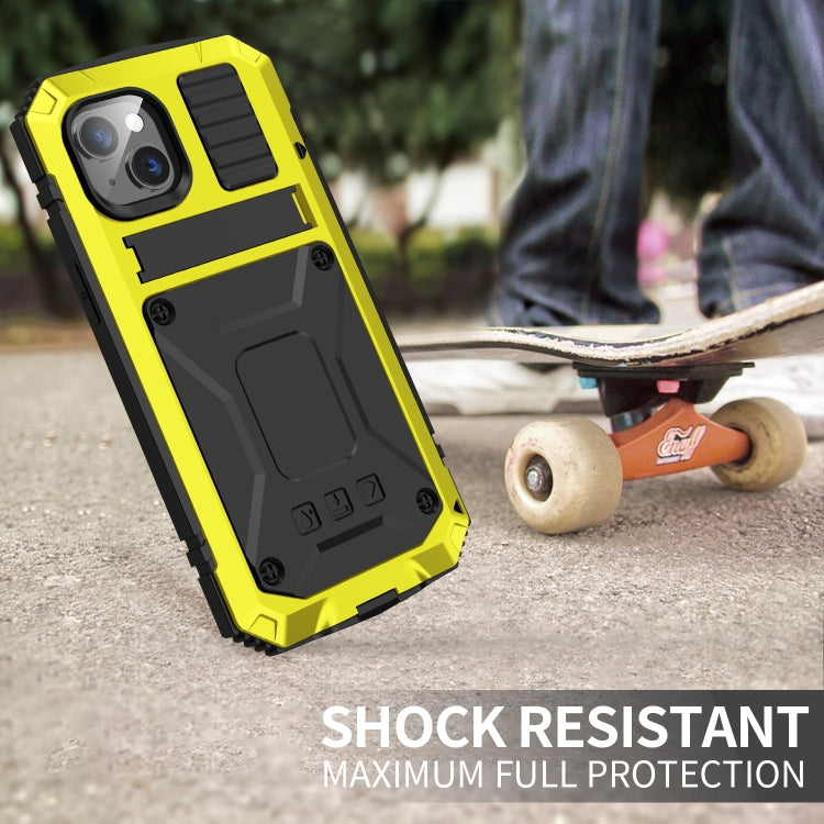 For iPhone 14 R-JUST Shockproof Water-resistant Dust-proof Case with Holder (Yellow)