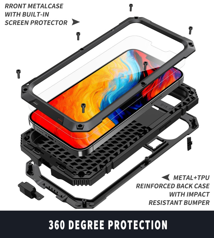 For iPhone 14 R-JUST Shockproof Water-resistant Dust-proof Case with Holder (Black)