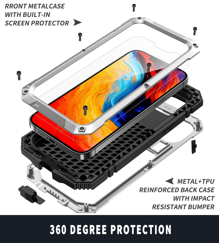 For iPhone 14 Plus R-JUST Shockproof Water-resistant Dust-proof Case with Holder (Silver)