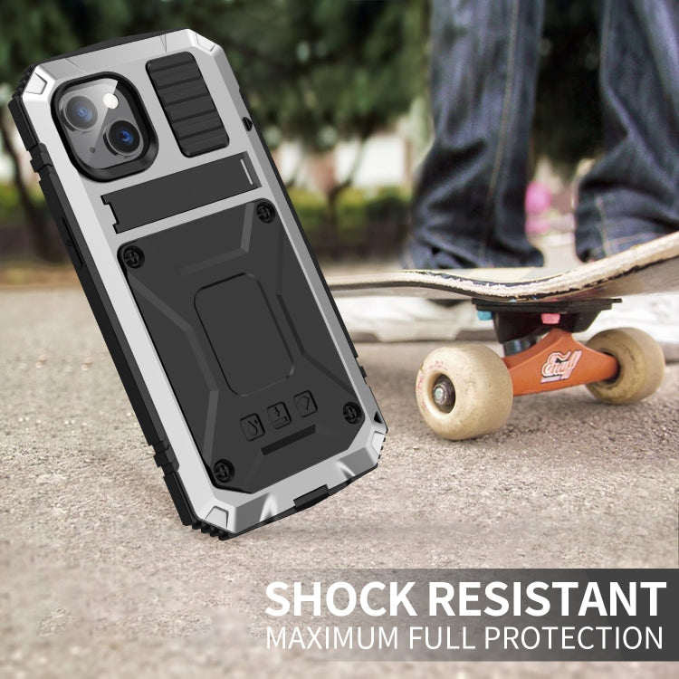For iPhone 14 Plus R-JUST Shockproof Water-resistant Dust-proof Case with Holder (Silver)