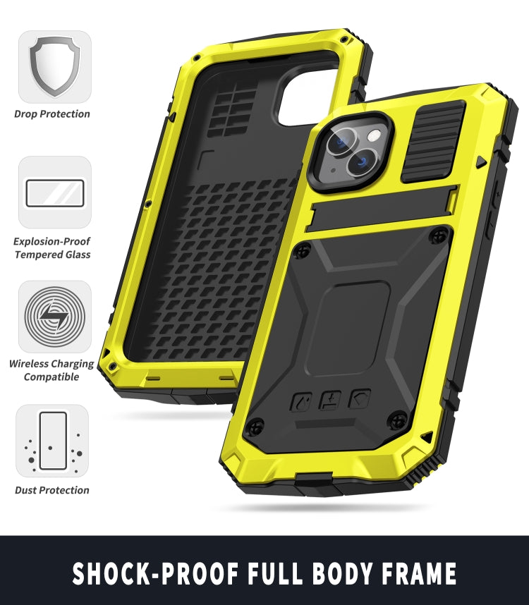 For iPhone 14 Plus R-JUST Shockproof Water-resistant Dust-proof Case with Holder (Yellow)