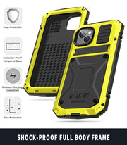 For iPhone 14 Plus R-JUST Shockproof Water-resistant Dust-proof Case with Holder (Yellow)