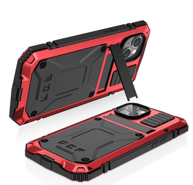 For iPhone 14 Plus R-JUST Shockproof Water-resistant Dust-proof Case with Holder (Red)