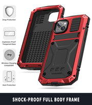 For iPhone 14 Plus R-JUST Shockproof Water-resistant Dust-proof Case with Holder (Red)
