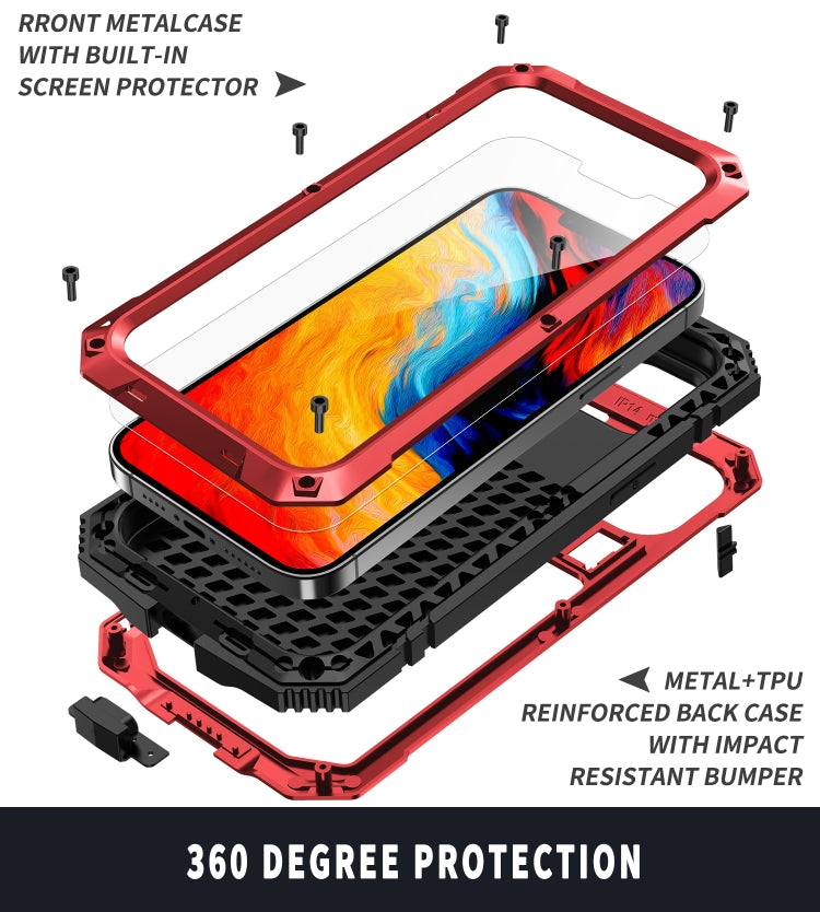 For iPhone 14 Plus R-JUST Shockproof Water-resistant Dust-proof Case with Holder (Red)