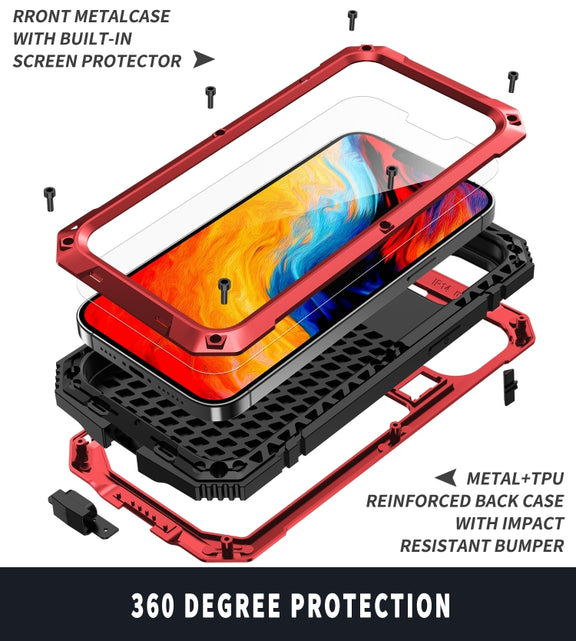 For iPhone 14 Plus R-JUST Shockproof Water-resistant Dust-proof Case with Holder (Red)