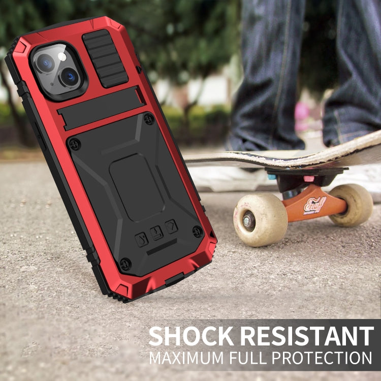 For iPhone 14 Plus R-JUST Shockproof Water-resistant Dust-proof Case with Holder (Red)