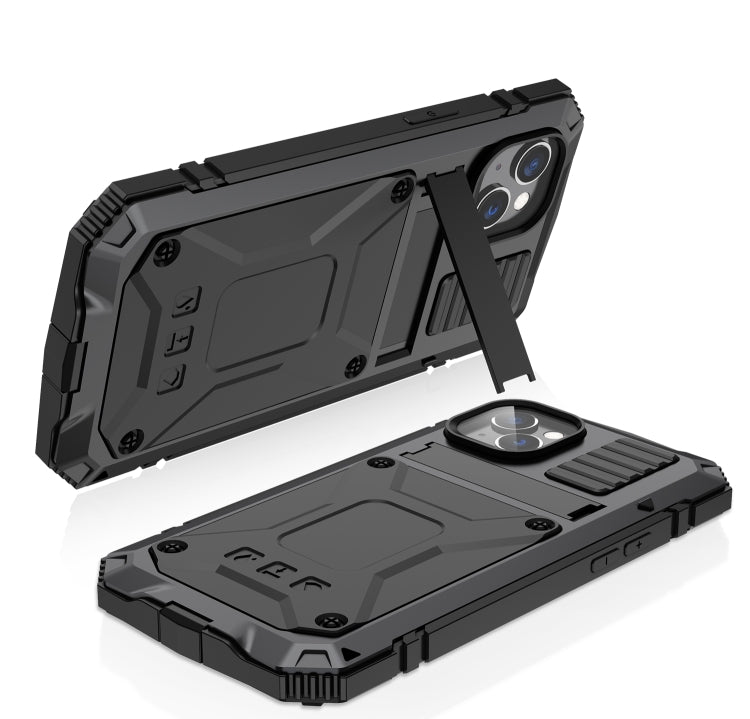For iPhone 14 Plus R-JUST Shockproof Water-resistant Dust-proof Case with Holder (Black)