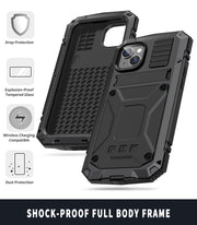 For iPhone 14 Plus R-JUST Shockproof Water-resistant Dust-proof Case with Holder (Black)