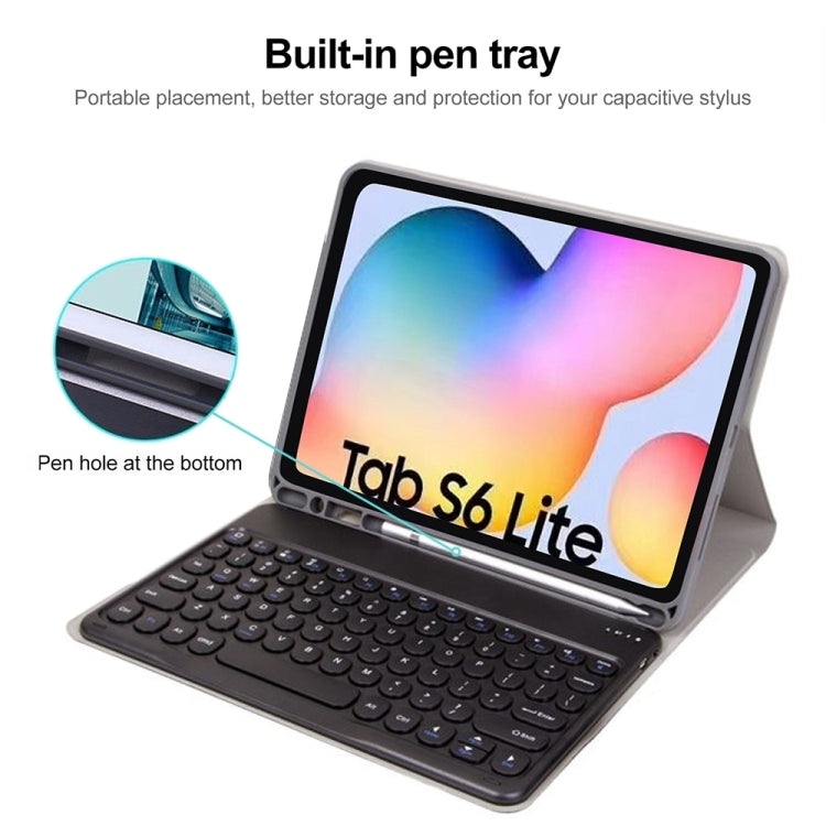 Round Cap Bluetooth Keyboard Leather Case with Pen Slot, without Touchpad For Samsung Galaxy Tab A7 10.4 2020(Pink+Pink Keyboard)