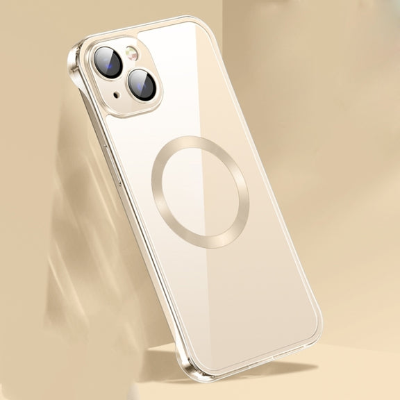 For iPhone 14 Frameless Glass CD MagSafe Case (Gold)