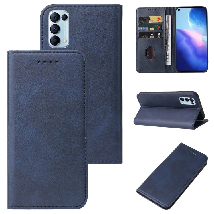 For OPPO Reno5 5G Magnetic Closure Leather Phone Case(Blue)