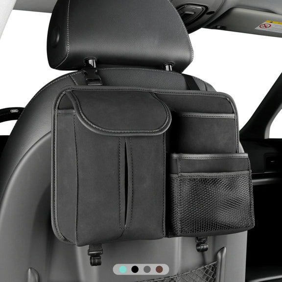 Car Seat Back Hanging Bag Sheepskin Leather Storage Bag With Hook(Black)