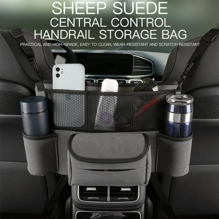 Car Center Console Hanging Bag Sheepskin Leather Storage Bag(Black)