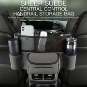 Car Center Console Hanging Bag Sheepskin Leather Storage Bag(Black)