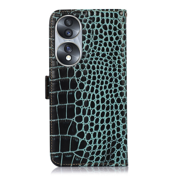 For Honor 70 Crocodile Top Layer Cowhide Leather Phone Case(Green)