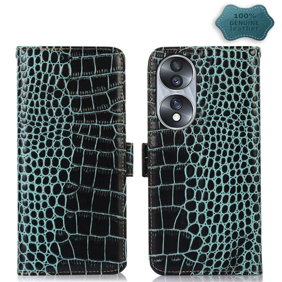 For Honor 70 Crocodile Top Layer Cowhide Leather Phone Case(Green)