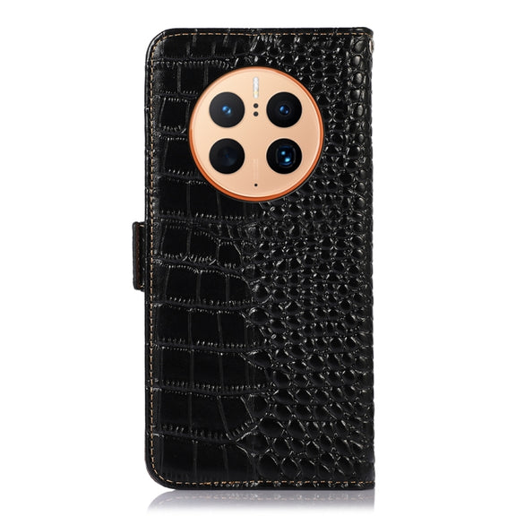 For Huawei Mate 50 Pro Crocodile Top Layer Cowhide Leather Phone Case(Black)
