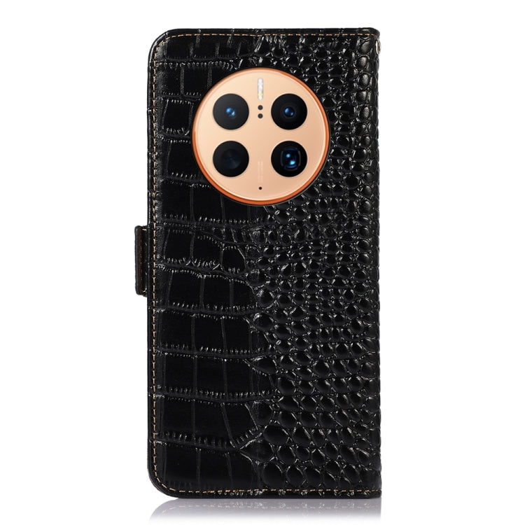 For Huawei Mate 50 Pro Crocodile Top Layer Cowhide Leather Phone Case(Black)