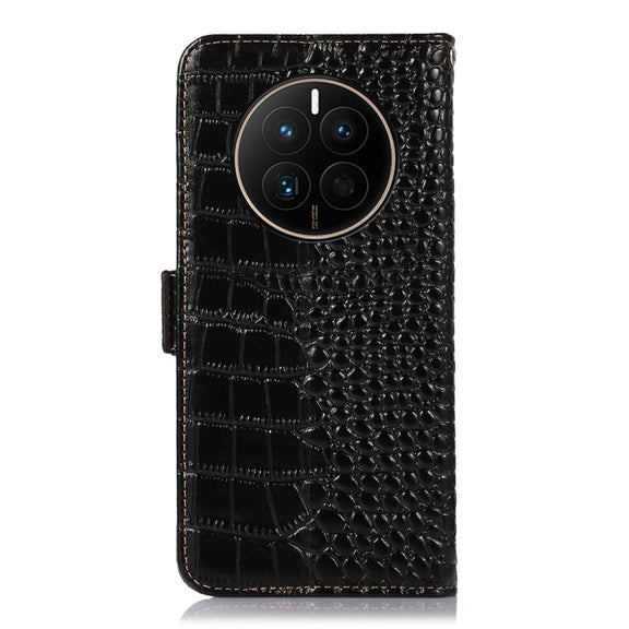 For Huawei Mate 50 Crocodile Top Layer Cowhide Leather Phone Case(Black)