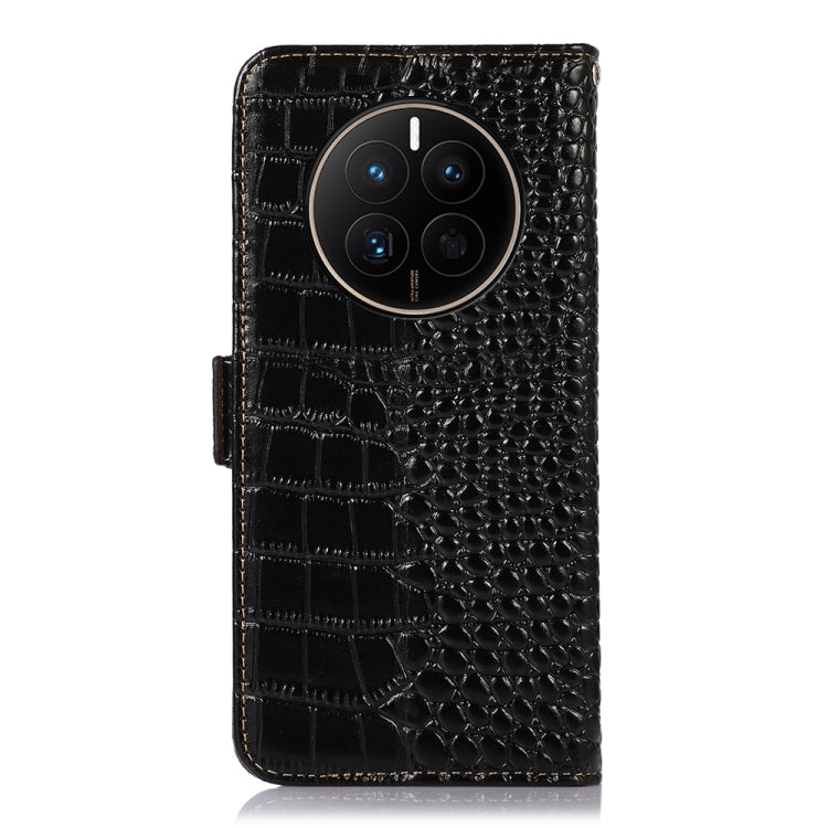 For Huawei Mate 50 Crocodile Top Layer Cowhide Leather Phone Case(Black)