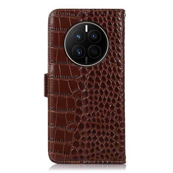 For Huawei Mate 50 Crocodile Top Layer Cowhide Leather Phone Case(Brown)