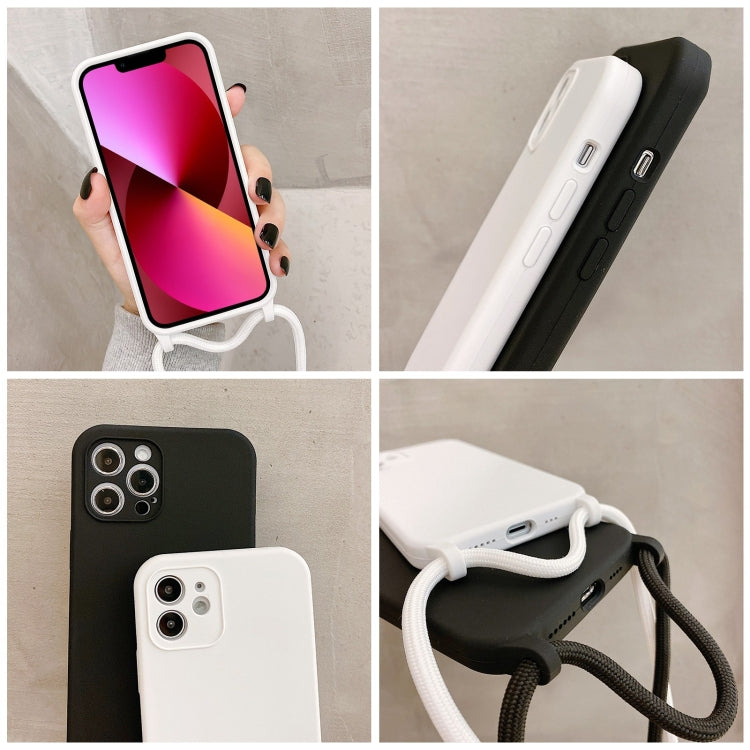 For iPhone 13 Crossbody Lanyard Liquid Silicone Case(Black)