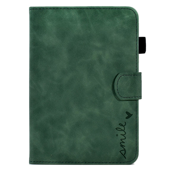 For Amazon Kindle Paperwhite 5 Embossed Smile Flip Tablet Leather Case(Green)