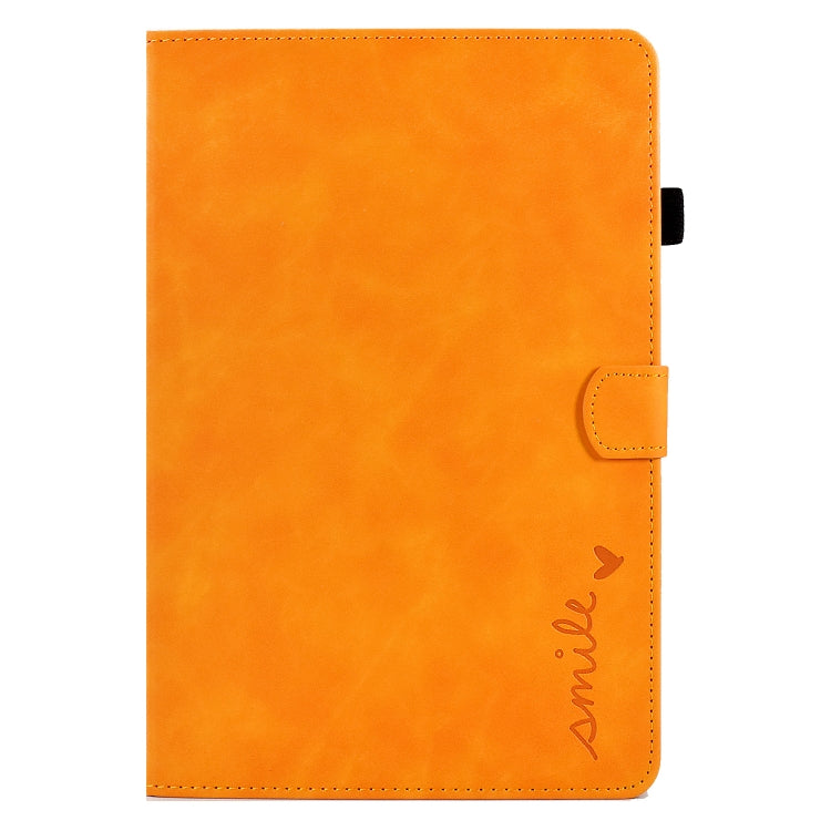 For Lenovo M10 Plus Embossed Smile Flip Tablet Leather Case(Khaki)