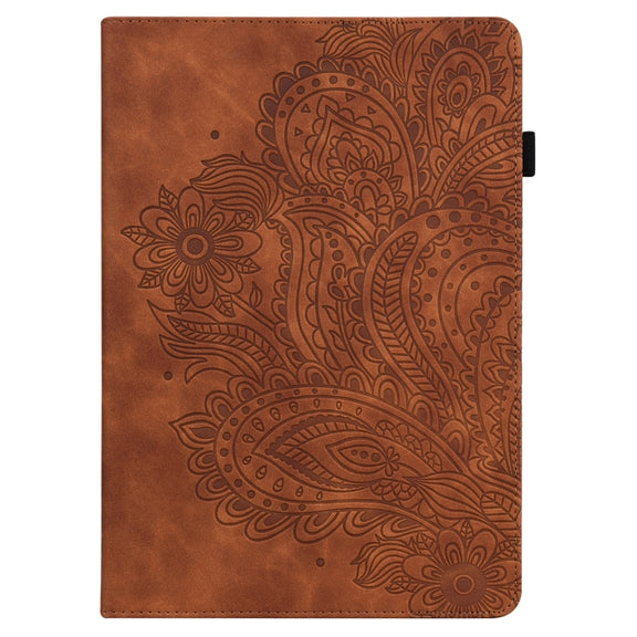 For Nokia T10 Peacock Embossed Pattern Leather Tablet Case(Brown)