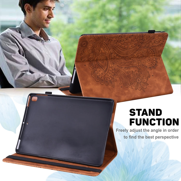 For Nokia T10 Peacock Embossed Pattern Leather Tablet Case(Brown)