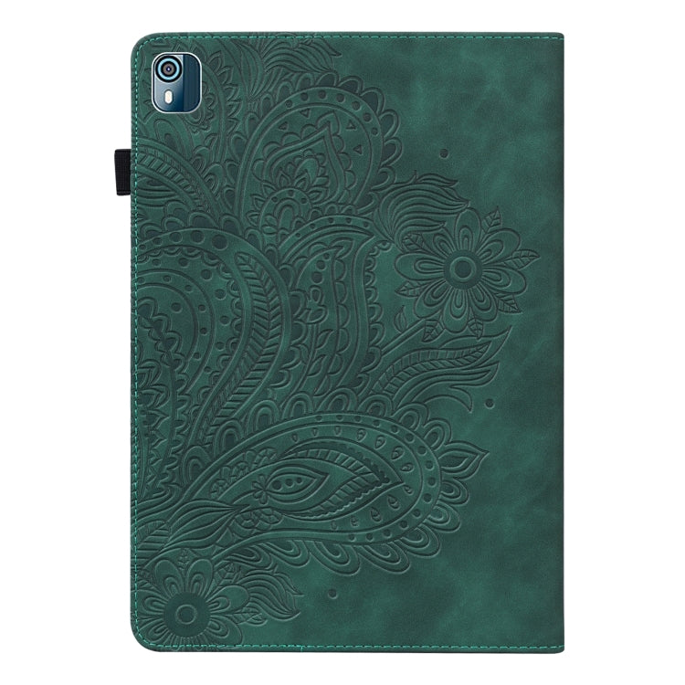 For Nokia T10 Peacock Embossed Pattern Leather Tablet Case(Green)