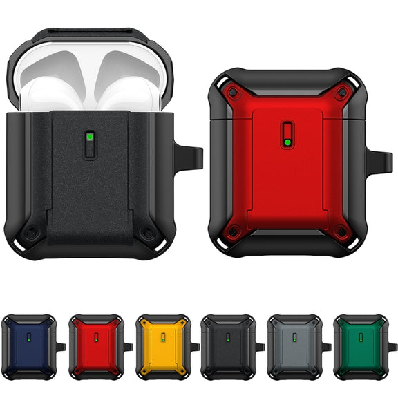 For AirPods 1 / 2 Sliding Buckle Wireless Earphone Protective Case with Hook(Black Blue)