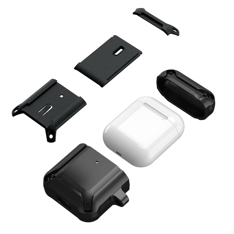 For AirPods 1 / 2 Sliding Buckle Wireless Earphone Protective Case with Hook(Black Blue)