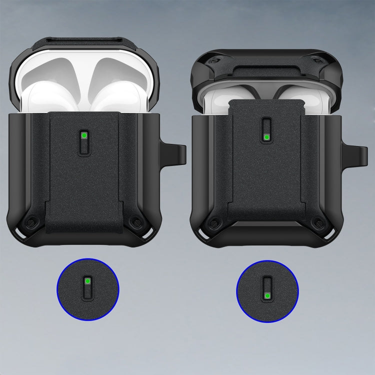 For AirPods 1 / 2 Sliding Buckle Wireless Earphone Protective Case with Hook(Black Blue)