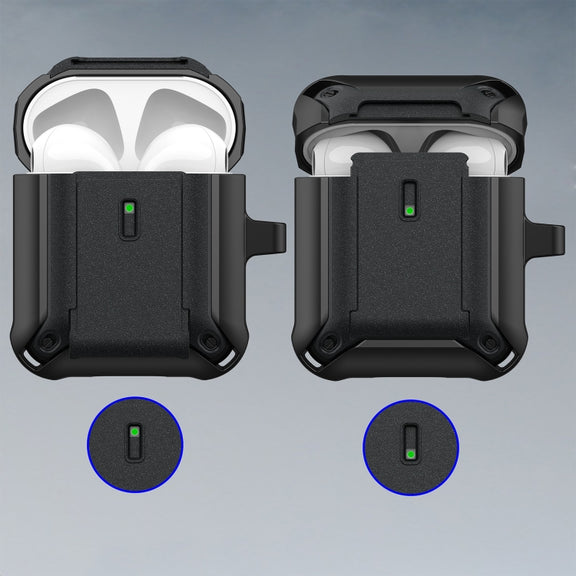 For AirPods 1 / 2 Sliding Buckle Wireless Earphone Protective Case with Hook(Black Blue)