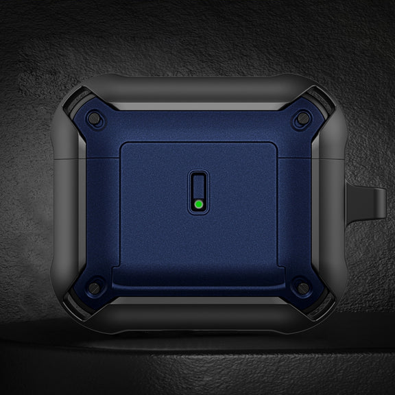 For AirPods 3 Sliding Buckle Wireless Earphone Protective Case with Hook(Black Blue)