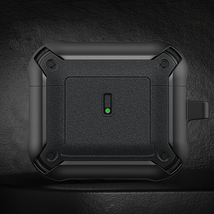 For AirPods 3 Sliding Buckle Wireless Earphone Protective Case with Hook(Black)