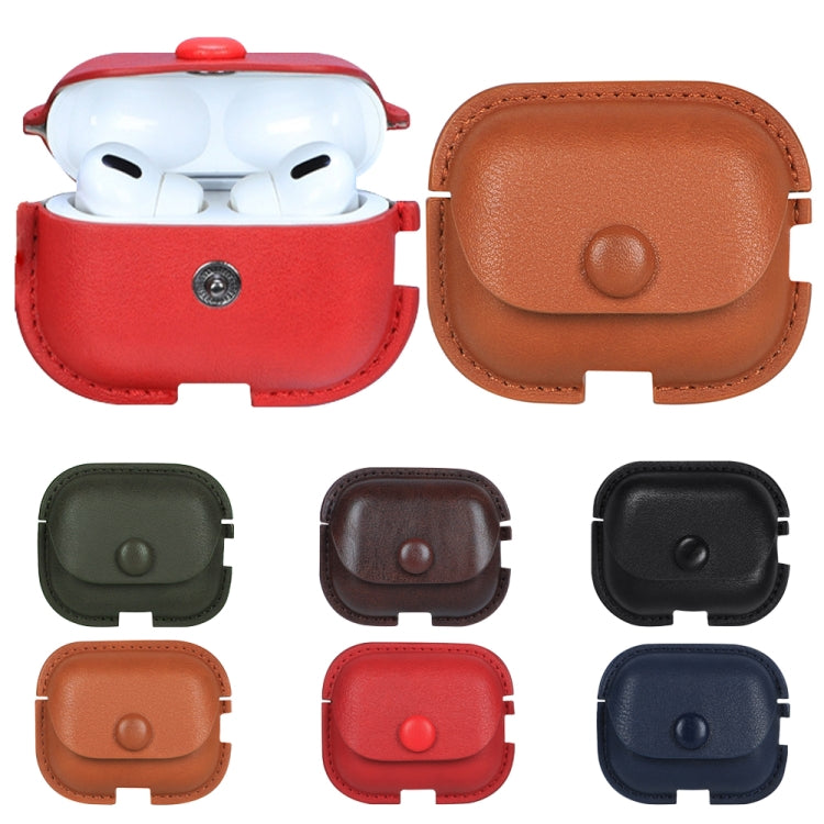For AirPods Pro 2 Litchi Texture PU Leather Earphone Protective Case with Hook(Red)