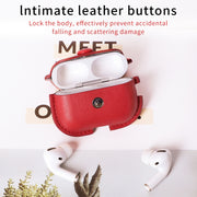 For AirPods Pro 2 Litchi Texture PU Leather Earphone Protective Case with Hook(Red)