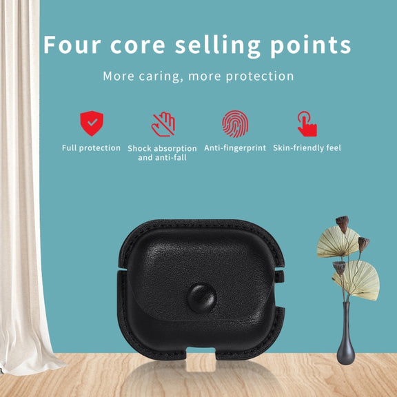 For AirPods Pro 2 Litchi Texture PU Leather Earphone Protective Case with Hook(Red)