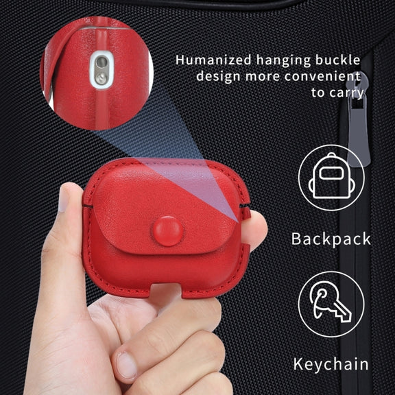 For AirPods Pro 2 Litchi Texture PU Leather Earphone Protective Case with Hook(Red)